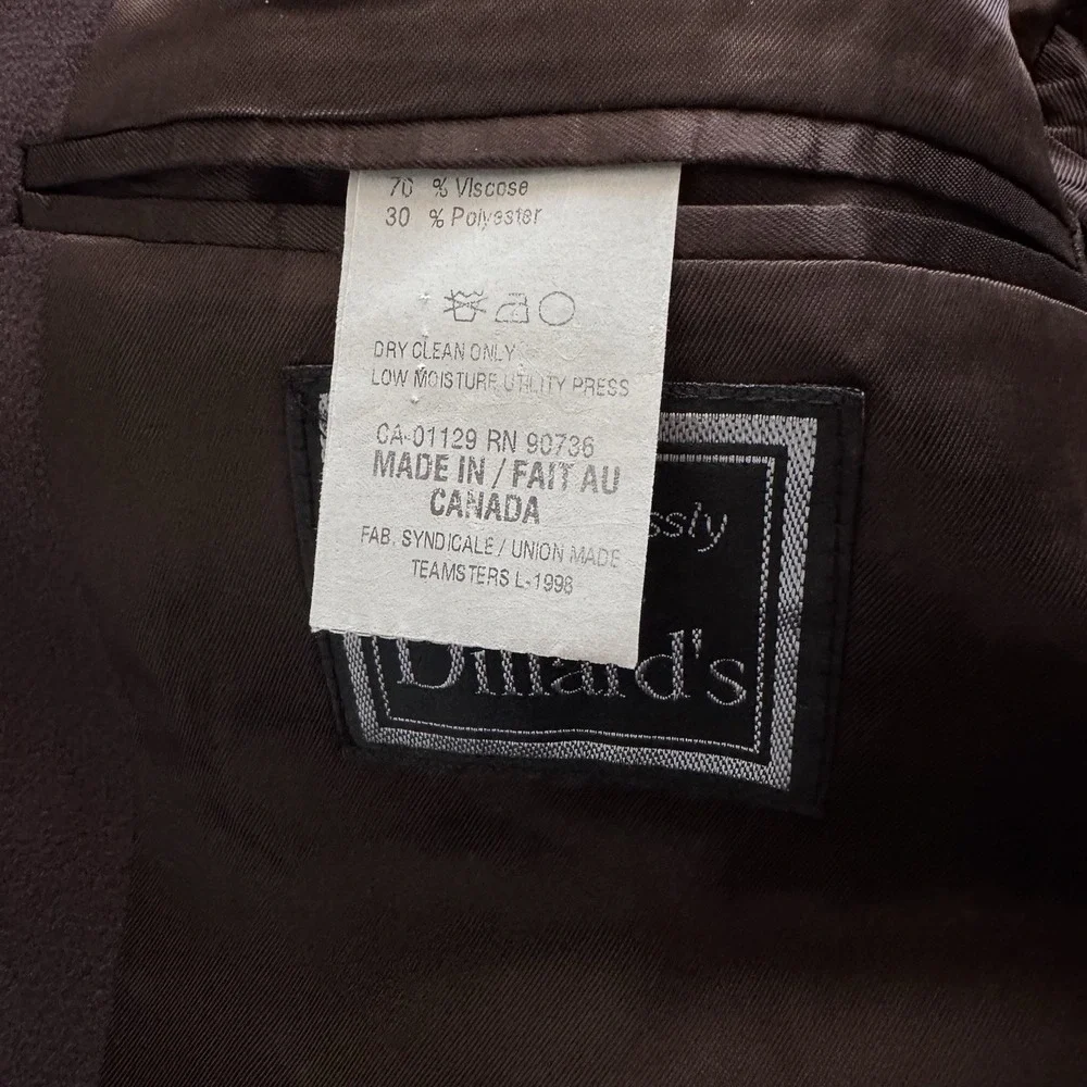 Vintage '98 Ralph‎ Ralph Lauren Brown Coat Blazer Made In Canada 70% Viscose 48L